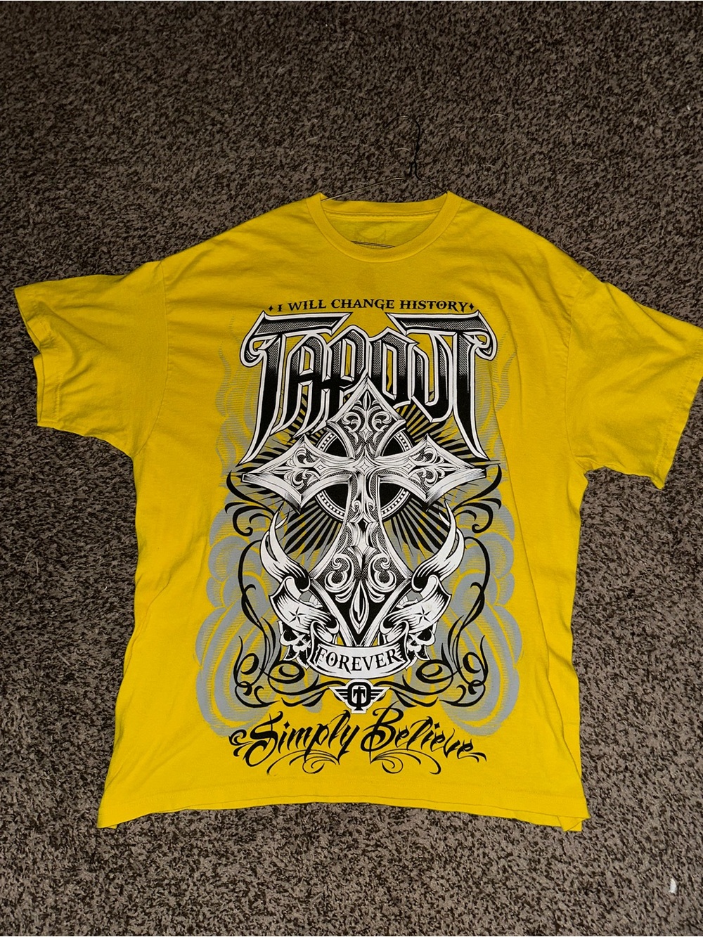 Tapout Yellow Graphic Tee with Black & White Cross Design